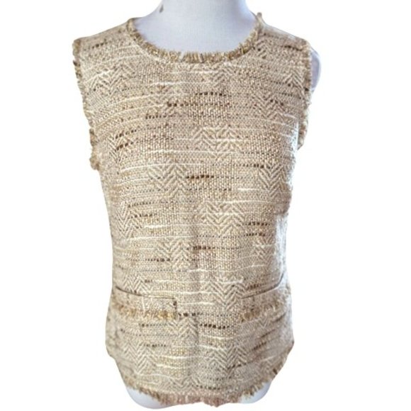 NWT - EVE BY EVE'S Beige, Ivory and Gold Sleeveless Tweed Top – 4